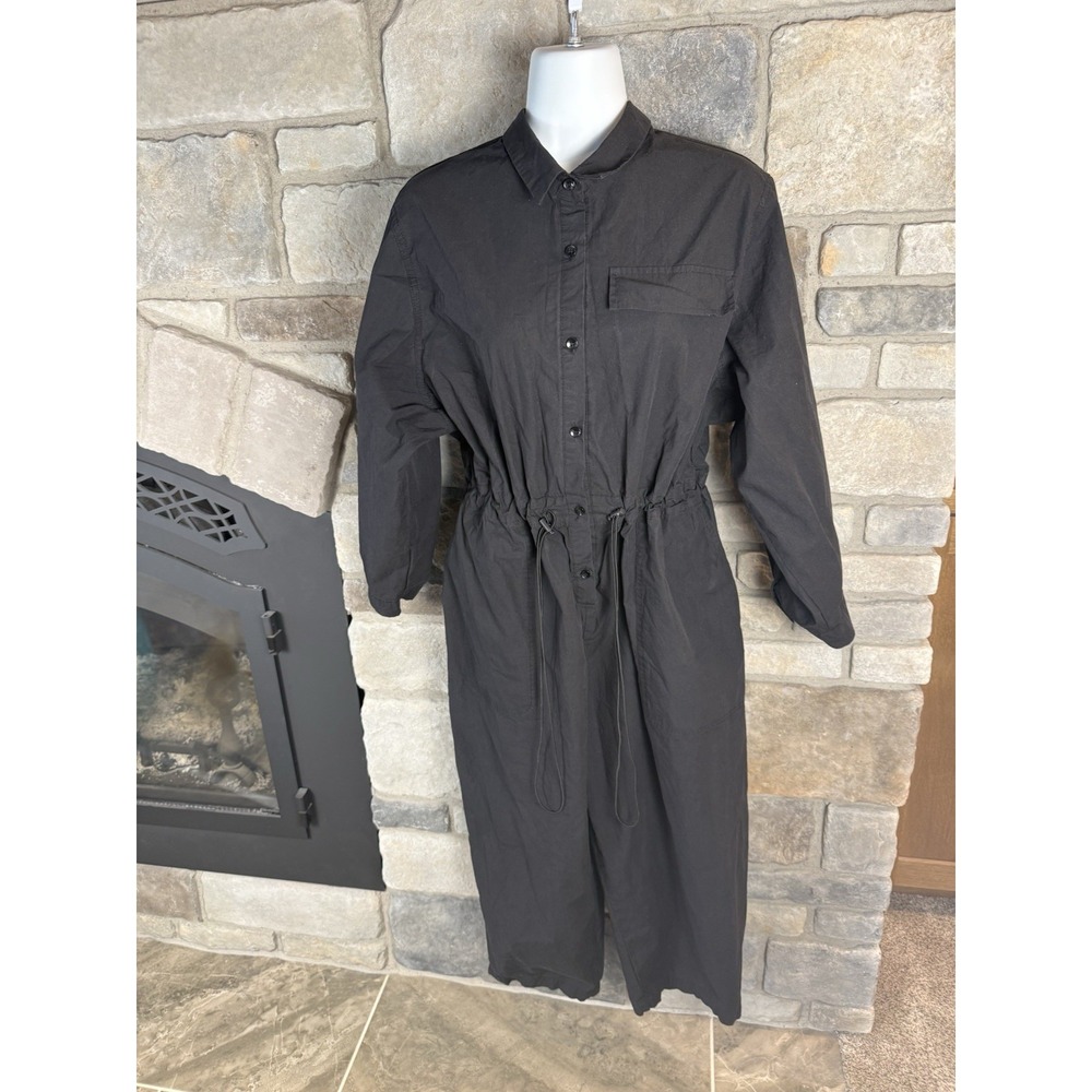 Black Utility Jumpsuit Romper Size Small S Long Sleeve Drawstring China/Japan